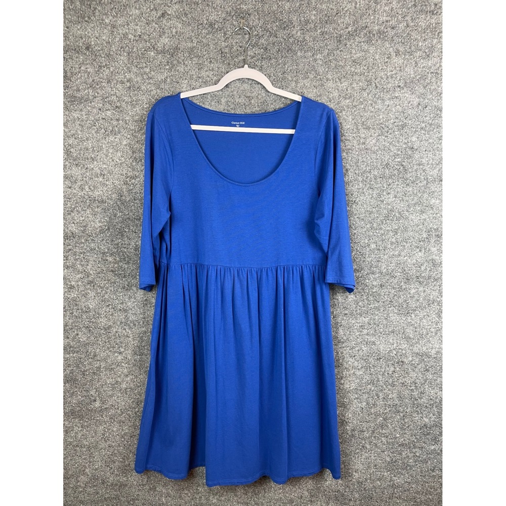 Garnet Hill Dress Women Large Blue Excellent Empire Waist 3/4 Sleeve Jersey Knit